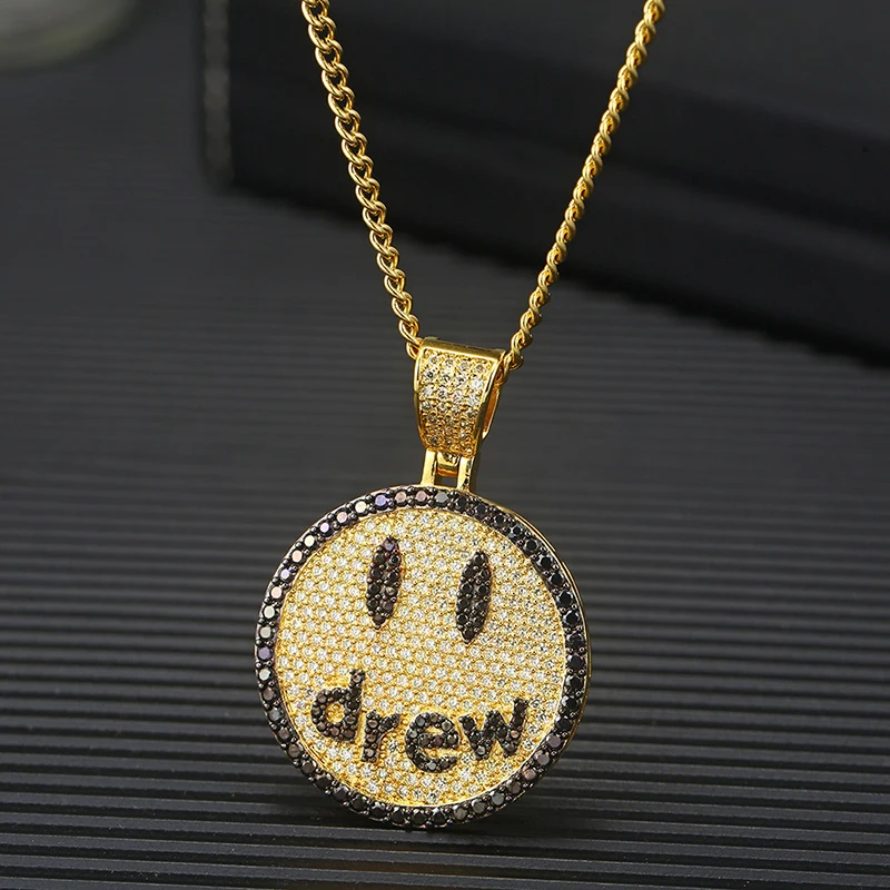 D& Z, хип-хоп, со льдом, побрякушки, CZ, Drew Smile Face, ожерелье для мужчин, новая мода, микро проложенный циркон, ожерелье s для влюбленных, подарок