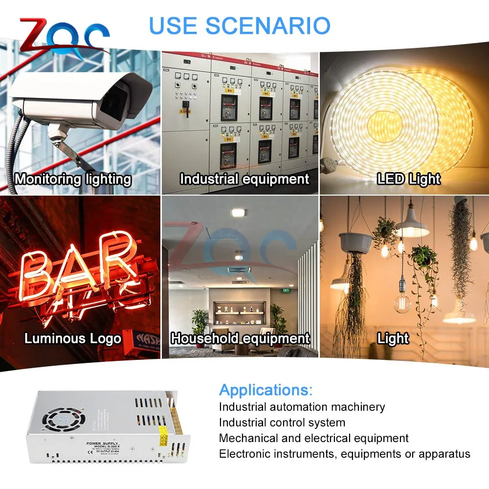 AC-DC, импульсный источник питания, адаптер, светильник, Трансформатор 110 В 220 В до 5 В 60А 300 Вт для светодиодной ленты CCTV, регулятор напряжения