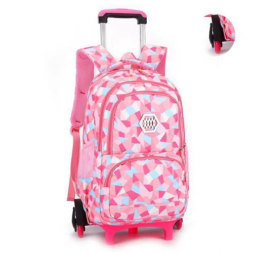 Лидер продаж Съемный Детский Школьный рюкзак с 2/6 колесами для девочек, детская сумка на колесах, рюкзак для путешествий - Цвет: PINK