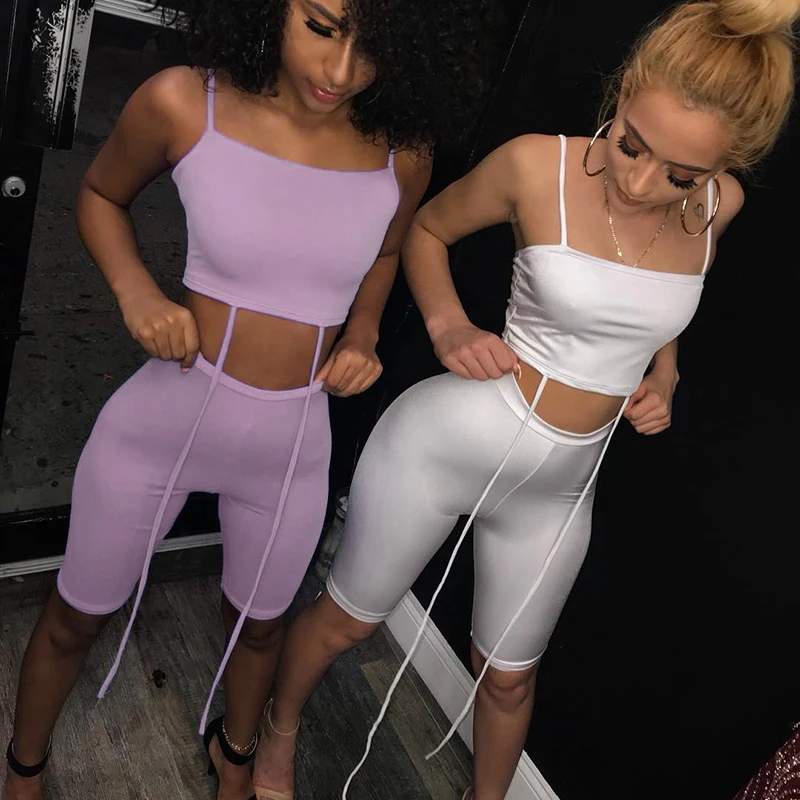 

2 Piece Set Women Casual Solid Color Tracksuits Summer Streetwear Crop Top And Shorts Sets Fashion New Two-piece Suit