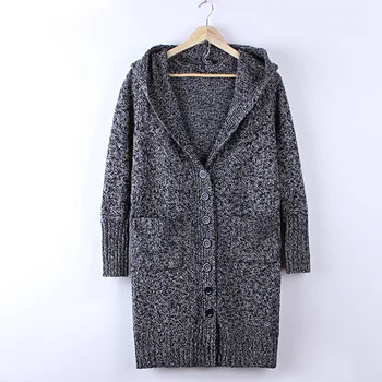 

Korean Version Of The Ride In The Long Hooded single-breasted Large Pocket Women Sweater Thickened long-sleeved Cardigan 17179