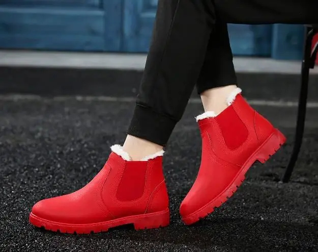 Г. Новая мужская зимняя обувь теплые хлопковые ботинки повседневная обувь из свиной кожи красного цвета Мужская обувь высокого качества