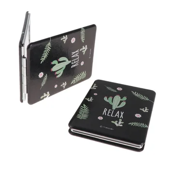 

1PC Mini Cartoon Double-Sided Makeup Mirror Foldable Comestic Mirror Portable Compact Pocket Mirror Black Cactus