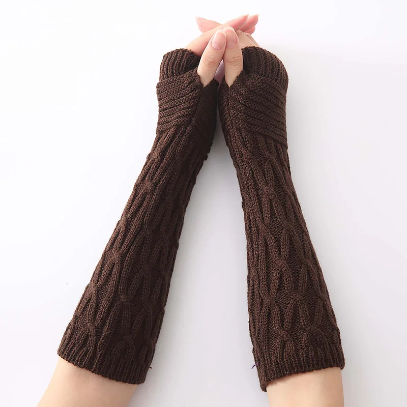 Новые зимние вязаные перчатки без пальцев, длинные перчатки для женщин, женские теплые одноцветные перчатки, женские аксессуары - Цвет: 06