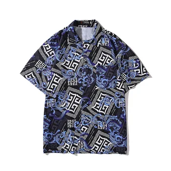 

#1649 Summer Vintage Hawaiian Shirt Men Short Sleeve Lapel Collar Casual Beach Printed Men's Shirts Retro Fashion Loose Harajuku