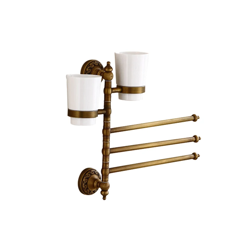 

MADICA 31.3*26cm 3 Towel Bars+2 Pcs Caps Holder For Shower Room Towel Rail Vintage Brass Metal Nail Towel Bars + Caps Holder