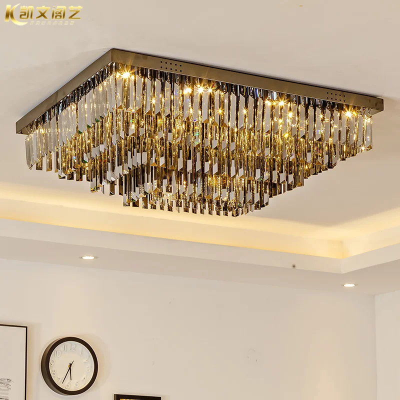 

Smoke gray crystal lamp rectangular living room lighting led ceiling lamp modern minimalist restaurant lighting bedroom lighting