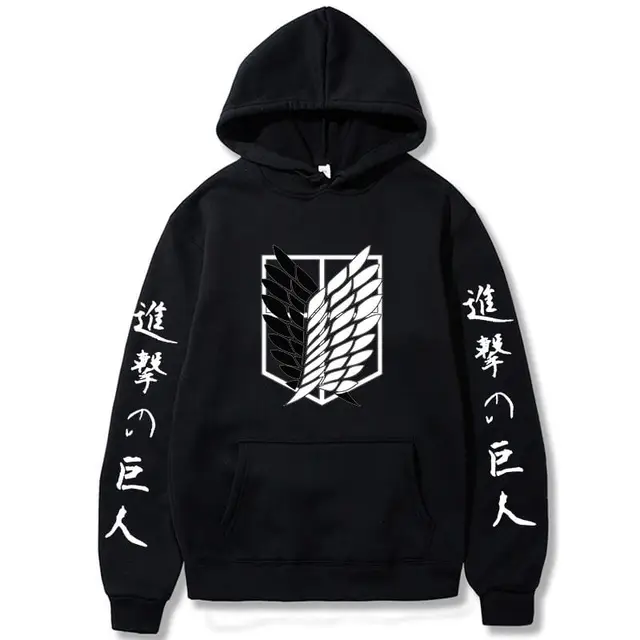 Attack On Titan Hoodie Japanese Anime Hingeki No Kyojin Graphic Sweatshirt Pullover Casual Hooded Streetwear Tops Unisex Black3