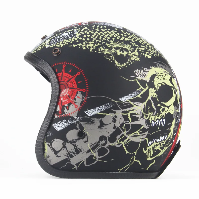 

Four Seasons Retro Helmet Cool Retro Harley Helmet Motorcycle Electric Locomotive 3/4 Half Helmet Skeleton Dragon Figure Men And