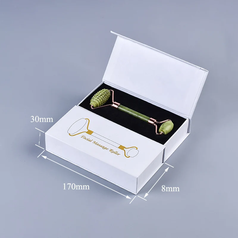 Rose Gold With Box Зеленый нефритовый ролик для лица с микронеедами подарочные коробки Helu Нефритовый камень Boby Антицеллюлитный Массажер красота уход за кожей Инструмент - Цвет: Rose Gold With Box