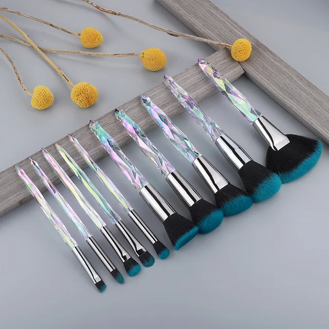 10Pcs Crystal Makeup Brushes Set Powder Foundation Fan Brush Eye Shadow Eyebrow Professional Blush Makeup Brush 2
