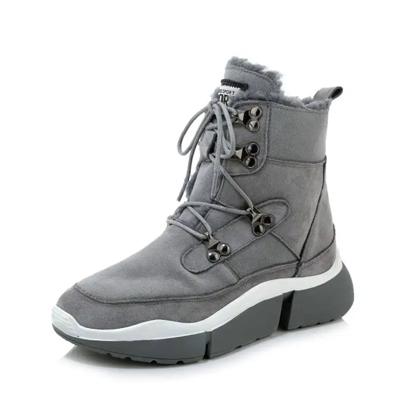 SIMLOVEYO Women's Ankle Boots Genuine Leather Fur Wool Snow Winter warm Boots Platform Bukle Elastic band Round Toe size 35-39