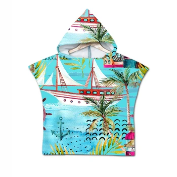 

Tropical Leaf Print Hooded Beach Towel Kids Microfiber Bath Towel Poncho for Swimming Beach Bath Towels