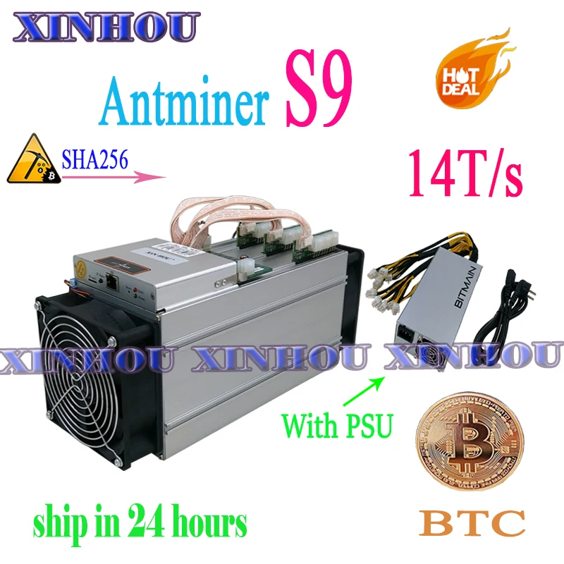Б/у Майнер BTC BCH AntMiner S9 14 T/s ASIC SHA256 с блоком питания биткоина лучше чем Antminer 13 5 T T9 Z11 B7