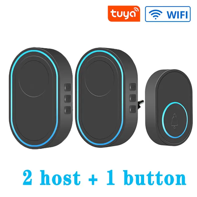 Wireless Doorbell Tuya App Intelligent Home Welcome Doorbell Waterproof Button LED Light 433MHz Security Alarm Smart Doorbell Black WiFi C