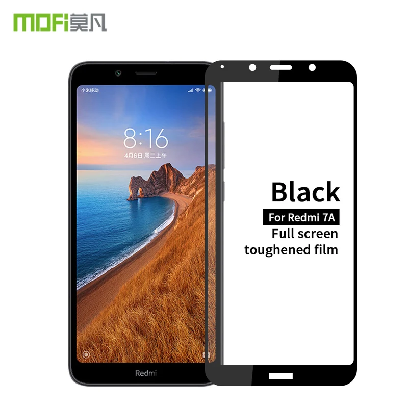 Для Redmi 7A закаленное стекло 9H полное покрытие изогнутый Взрывозащищенный протектор экрана для Redmi 7A закаленная защитная пленка - Цвет: Черный