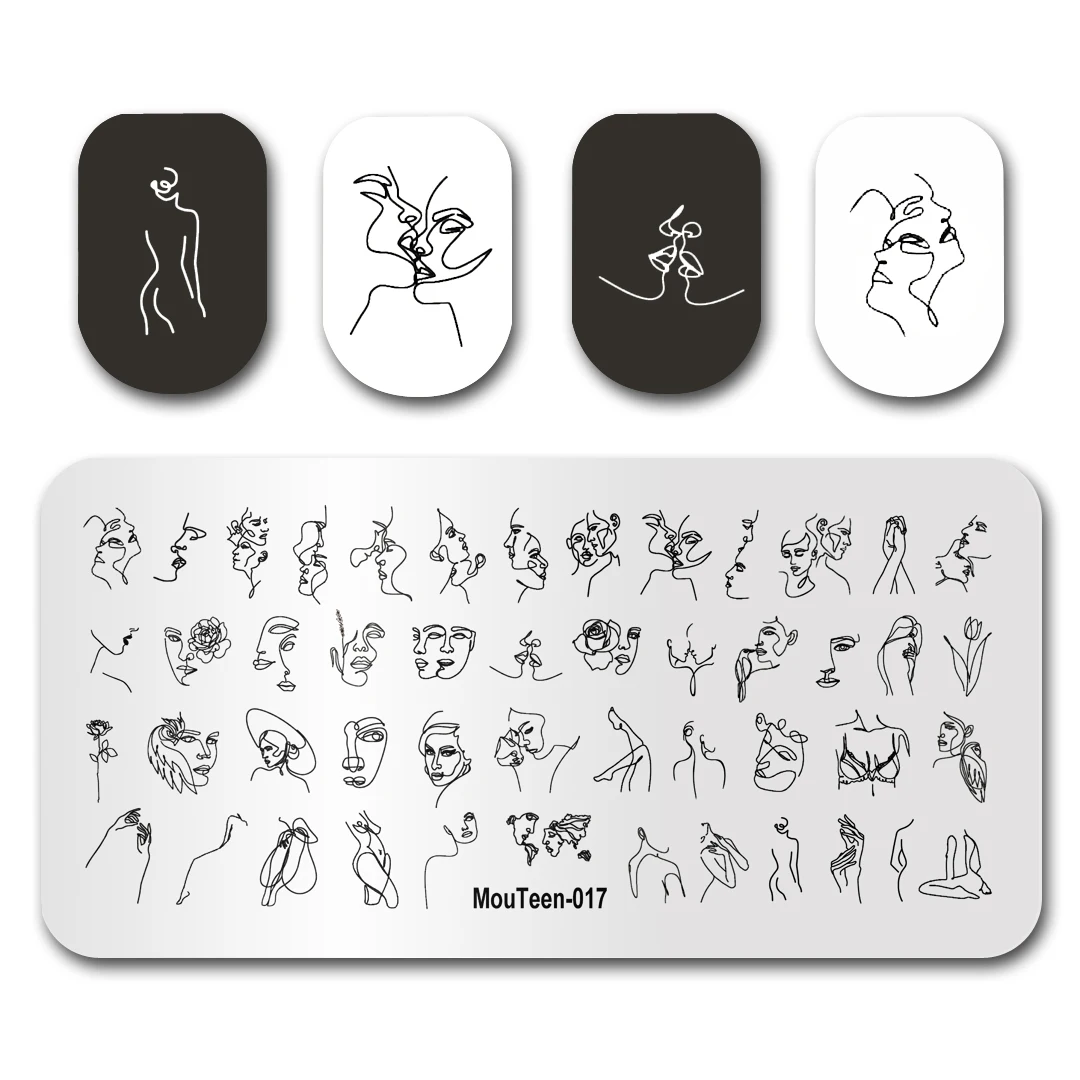 Template-Plate Manicure-Stencil-Set Flower Nail Mouteen017-Line Stamping Girl for Face-Pictures