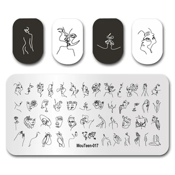 

Nail Art Stamping Template Plate MouTeen017 Line Girl Face Pictures Flower Nail Stamping Plates Manicure Stencil Set For Nail