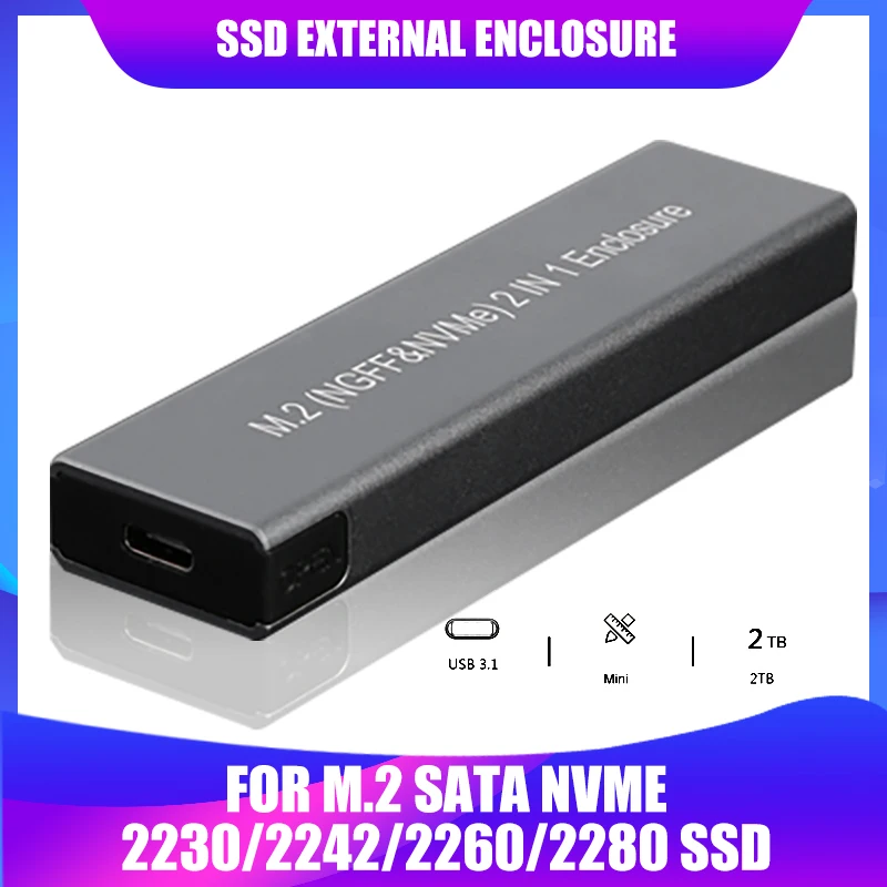 Boîtier de Disque SSD M.2 NVME et NGFF (2 en 1) Externe Type C Haysens