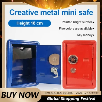 

Creative Locker Storage Box With Code Lock Money Boxes Mini Metal Safe Piggy Bank Key SafeSafe Metal Safe Box