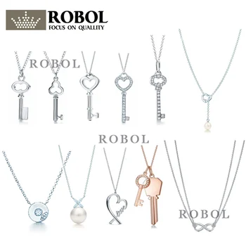 

Original 925 Sterling Silver TIF Classic Heart Key Necklace with Original Engraved Woman Jewelry Gift Free Shipping Wholesale