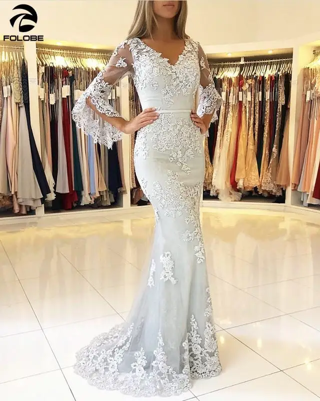 Элегантные мусульманские Вечерние платья с рукавами Vestidos Largos кружевные ислам Дубаи Ливан русалка элегантные длинные вечерние платья для выпускного вечера