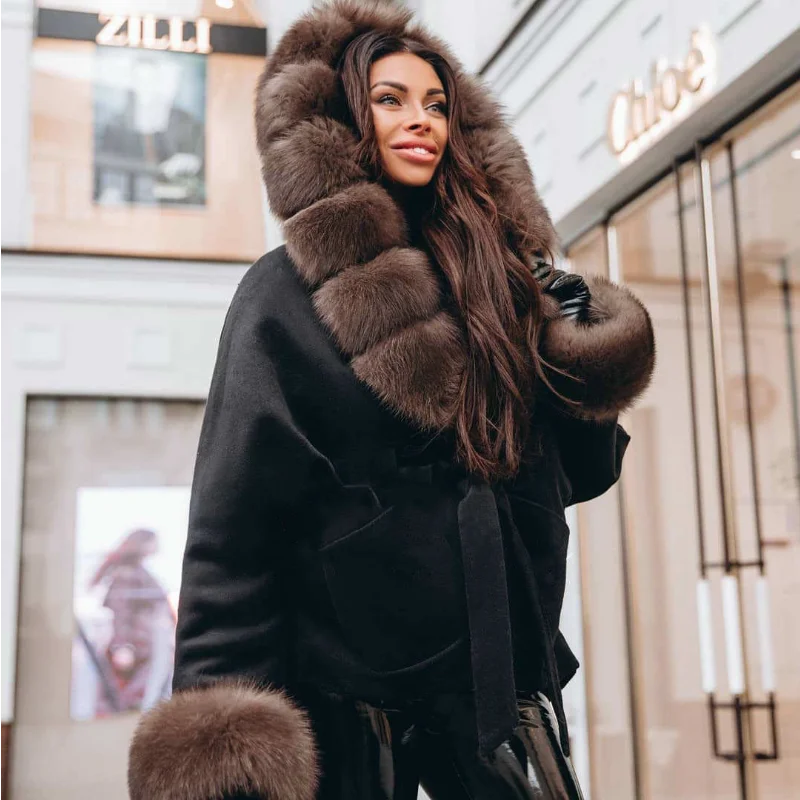 

Женская Шуба FURSARCAR, из 2021 Натурального Розового лисьего меха, приталенная, плотная, теплая, зимняя, Роскошная Шуба