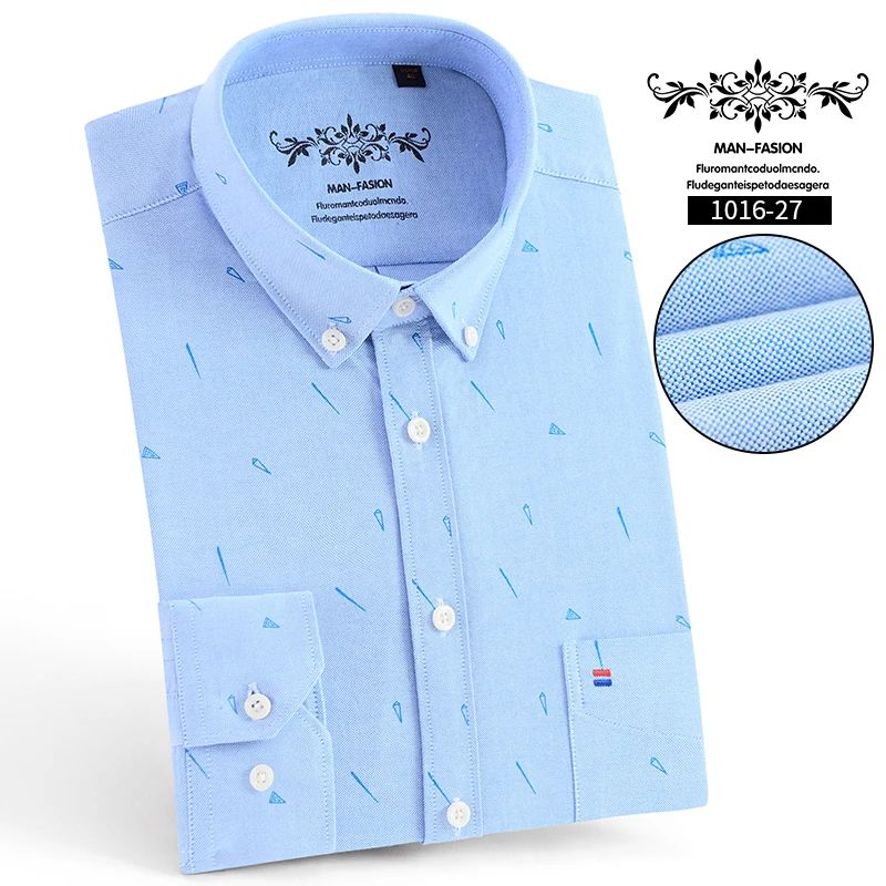 Shirt Men 27 Высокое качество Оксфорд полосатый длинный рукав манга Ларга Hombre серый Винтаж рубашка мужская Camisa Masculina деловая повседневная с принтом - Color: Shirt Men 27
