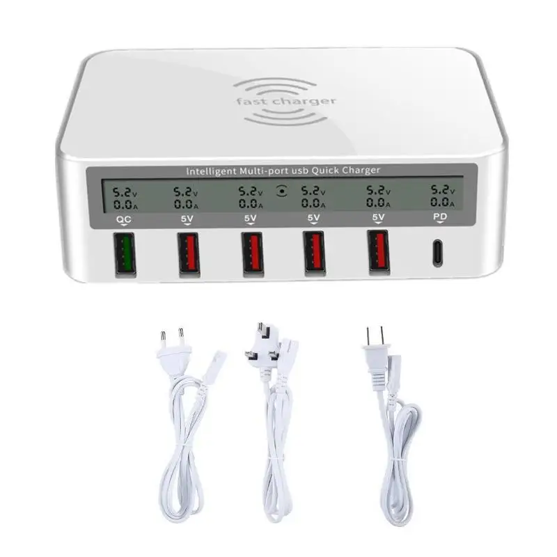 QI Беспроводное зарядное устройство Держатель для iPhone samsung USB быстрый USB дисплей зарядка type-c QC3.0 ЖК-зарядное устройство 5 для смартфонов порт St M0U3