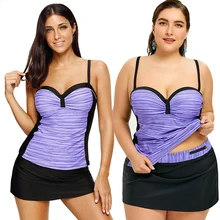 Женский купальный костюм из двух частей, пуш-ап, принт, большой размер, купальник, S-3XL, регулируемые лямки, купальник с юбкой размера плюс, танкини, набор