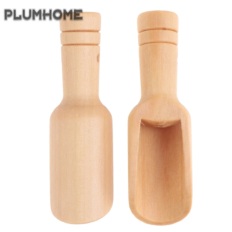 4pcs Wooden Round Handle Scoop Teaspoon Mini Small Salt Shovel