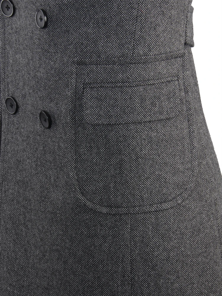 Stylish Polo Coat Tweed Topcoat Dark Grey Nailhead Fashion Designer Long Coat Custom Made Warm Double-Breasted Overcoat