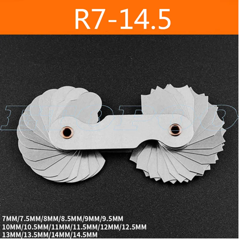 4 шт. радиус измерительные приборы из нержавеющей стали R1-6.5/R7-14.5/R15-25/R26-80mm вогнутые выпуклые дуги Серебряный тон измерительные инструменты - Цвет: R7-14.5