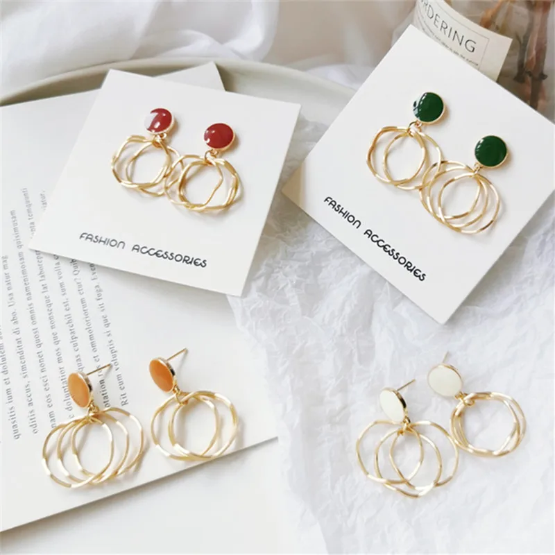 Модные металлические круглые женские серьги-гвоздики двойной круг серьги-гвоздики классические необычные серьги-гвоздики с кисточками для женщин ювелирные изделия