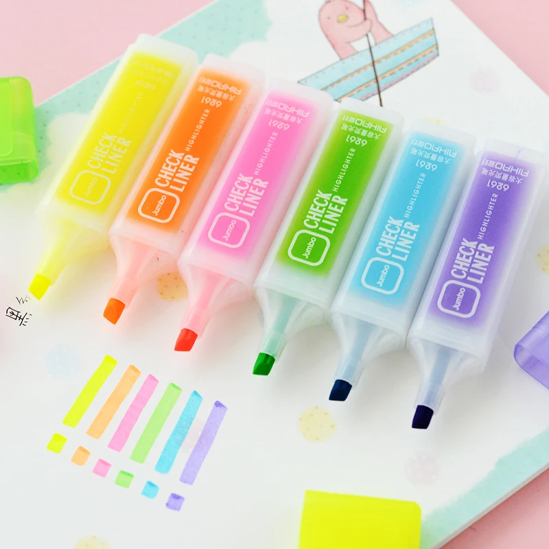 

Transparent 6 Color Mini Colorful Highlighters Pastel Markers Single Text Focus Marker Pens for School Office supplies
