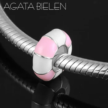 

New 925 Sterling Silver pink Enamel Swimming ring Stopper spacer beads Fit Original europeu Charm Bracelet Jewelry making
