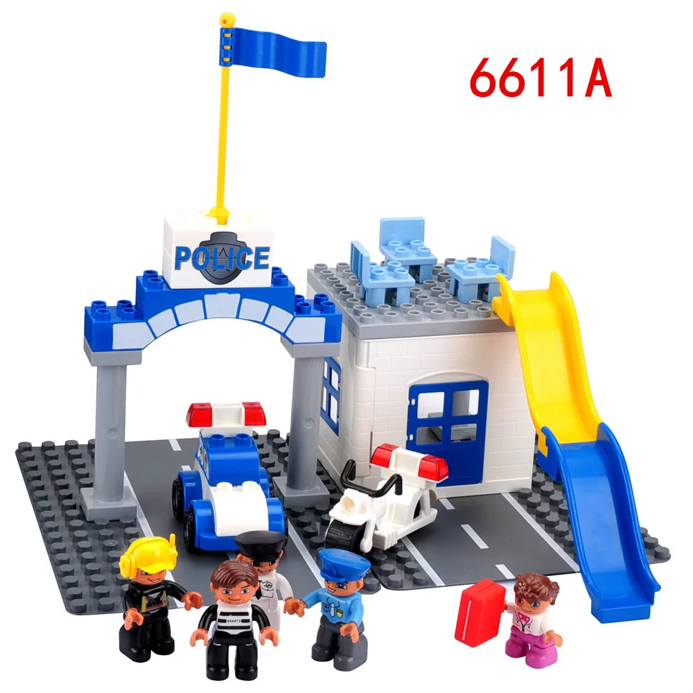 

Xin rui Mustached Compatible Large Particles Building Blocks Police Children'S Educational Toy Building Blocks Boy Police Car GI