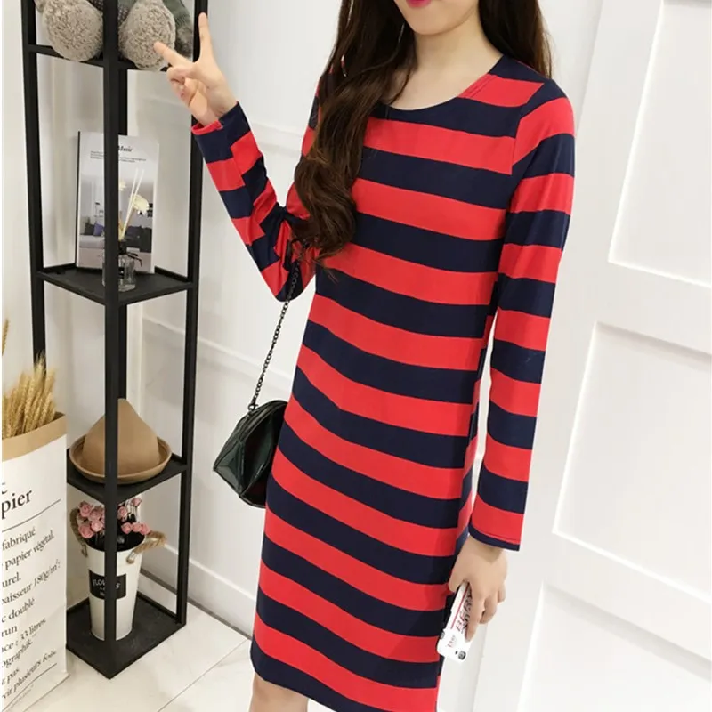 

2018 New Style Mid-length Underwear Base Skirt Stripes Waist Hugging Sheath in Skirt Spring And Autumn Long-sleeved Dress Women'
