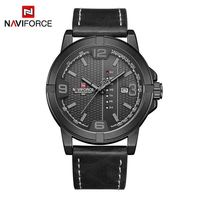 NAVIFORCE, оригинальные мужские часы, повседневные, кожаный ремешок, военные, кварцевые наручные часы, дата, водонепроницаемые часы, мужские, Relogio Masculino - Цвет: black gray