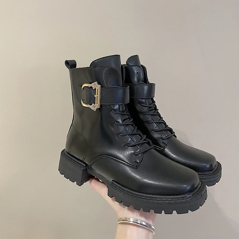 

Ankle Boots for Women 2020 Autumn Motorcycle Boots Thick Heel PlatfoAnkle Brm Shoes Woman Slip on Round Toe Fashion Boots