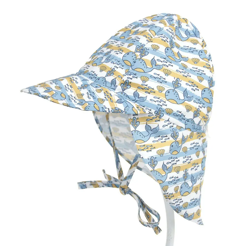 Whale print Детская летняя уличная шляпа от солнца для маленьких мальчиков и девочек, шляпы с широкими полями, Пляжные шапки с защитой от заслонки, шапки с принтом - Цвет: Whale print