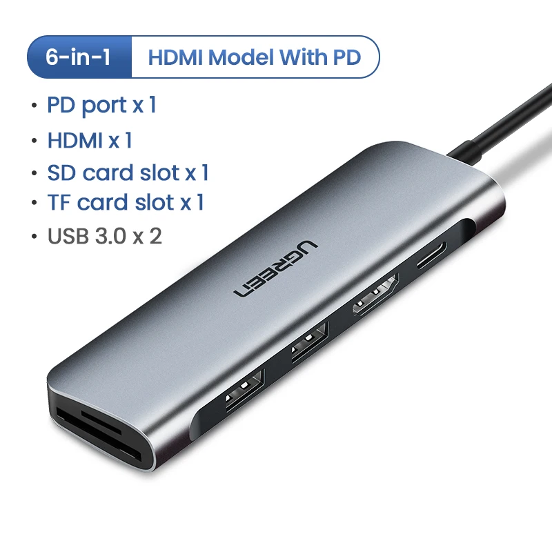 6-in-1 HDMI With PD Ugreen USB C концентратор type C к Мульти USB 3,0 концентратор HDMI адаптер док-станция для MacBook Pro huawei mate 30 USB-C 3,1 разветвитель порт type C концентратор - Цвет: 6-in-1 HDMI With PD