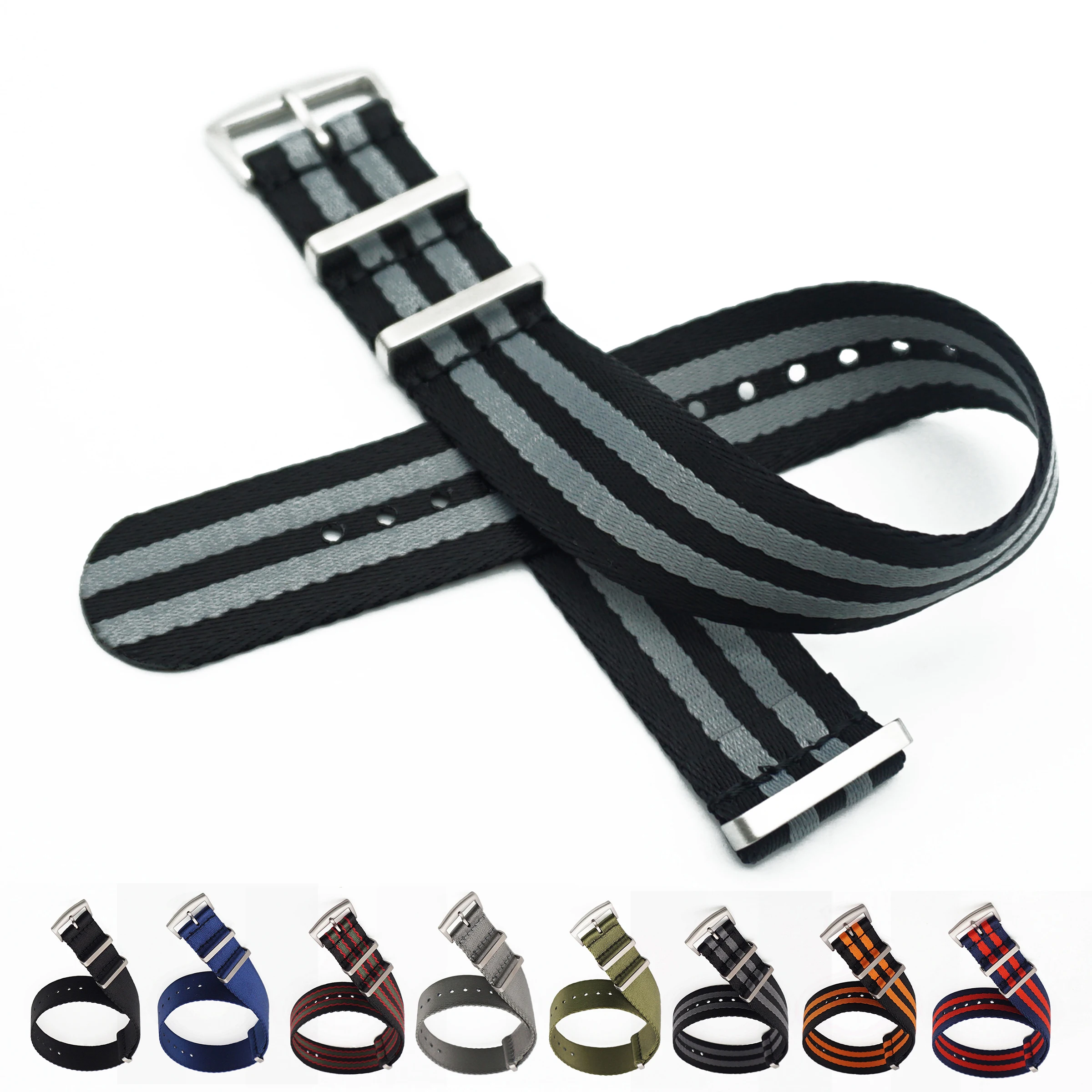 

20mm 22mm Seat Belt Nylon NATO Strap Heavy Duty Military Watch Band Replacement Watch Straps Black Grey James Bond