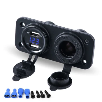 

Car Motorcycle Dual USB Charger 12V/24V Cigarette Lighter Socket LED Voltmeter
