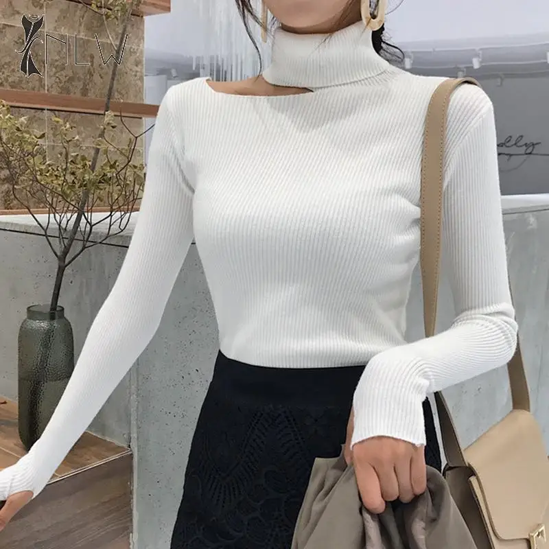 

NLW Casual Knitwear Turtleneck Sweater Pullover Women Solid Ribbed Black Sweater Jumper 2019 Basic Slim Pull Femme Winter Tops