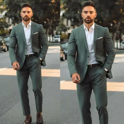 

Fashion Army Green Men's Tuxedos For Wedding Groom Party Business Suits 2 Pieces Slim Fit Groomman dress jacket+pants)