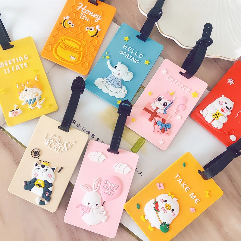 Cute Cartoon Animal Travel Accessories Luggage Tag Silicone Suitcase ID Address Baggage Boarding Portable Label Tag Holders