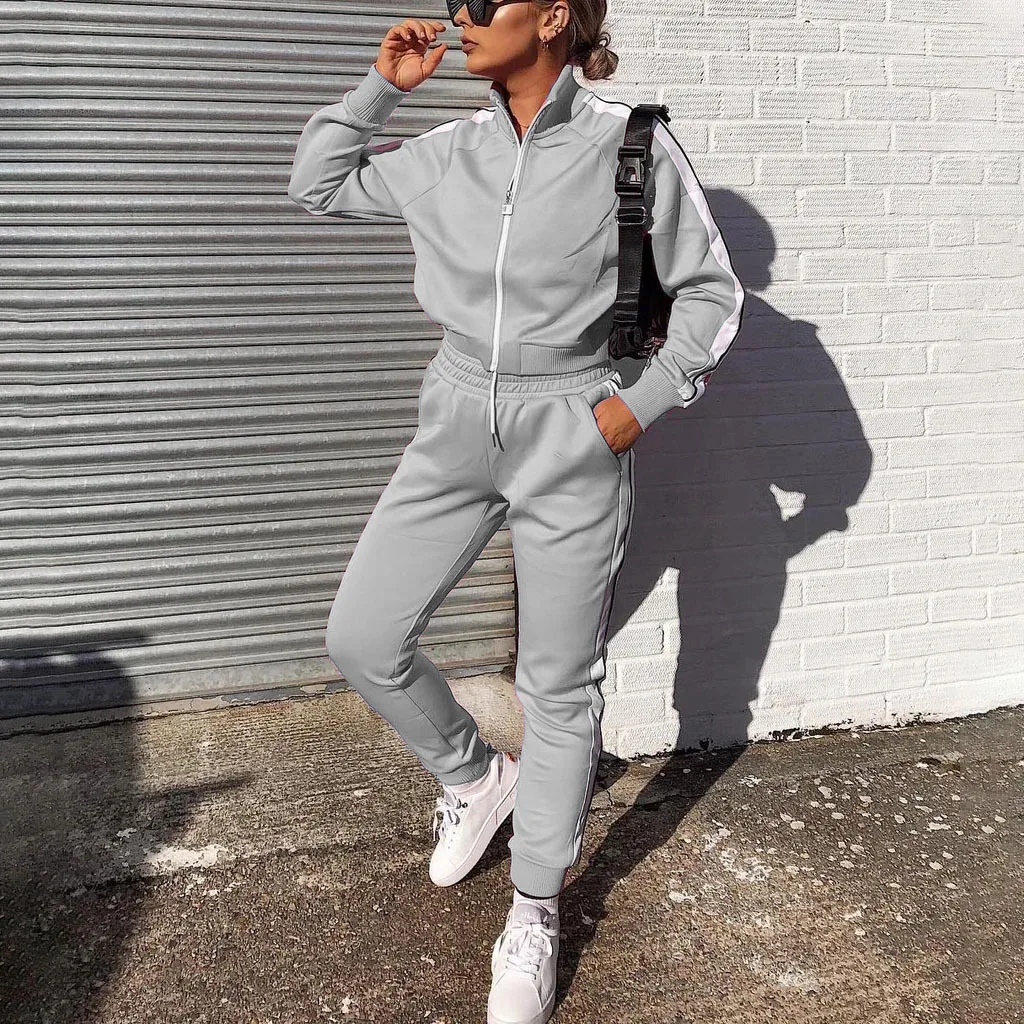 

Women Tracksuit Plus Size Two Piece Set Casual Sport Suit Womens 2 Piece Sets Sportswear 2020 Autumn Zipper Tracksuit Female