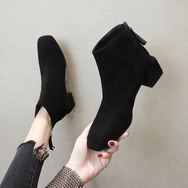 Boots Female Women Shoes 2020 Winter Casual Warm Ladies Ankle Square heel Shoe Booties Woman Zapatos De Mujer Zapatos TT-113