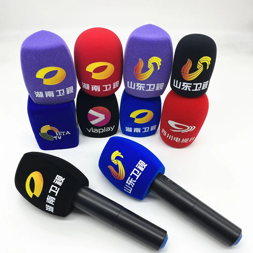 Reunindo Esponja Impressão Capas Personalizado Mic Pára-brisas Logotipo Espuma Pára-brisa para Estações de tv Repórteres Entrevista